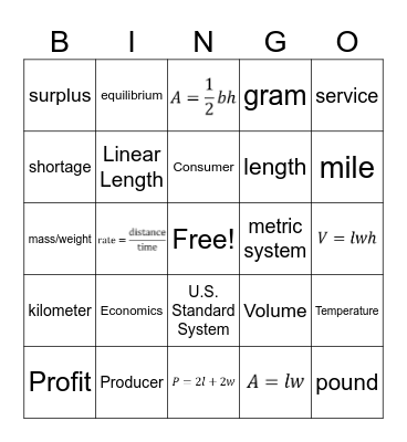 Consumer Math Topic Three Vocab Review Bingo Card
