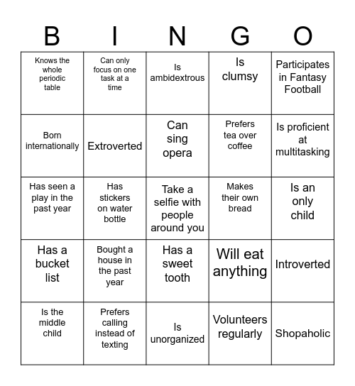 Icebreaker Bingo Card