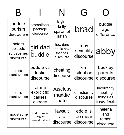 911twt bullshit discourse Bingo Card