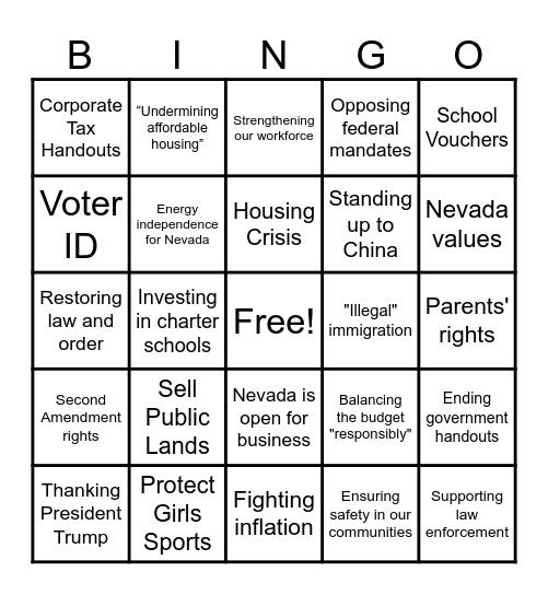 State of The State Bingo Card