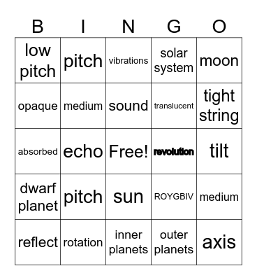 Science Review Bingo Card