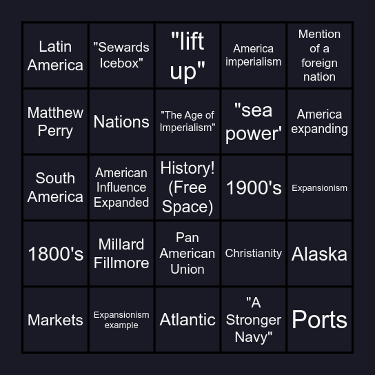 "Seeking New Frontiers" BIngo Card