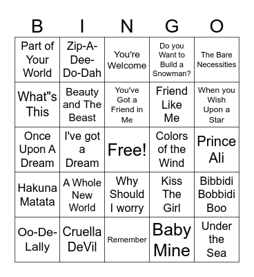 Disney Bingo Card