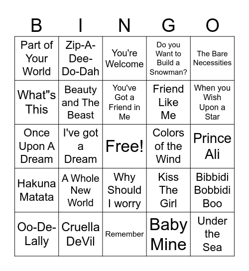 Disney Bingo Card
