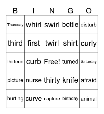 Letterland Unit 13 Bingo Card