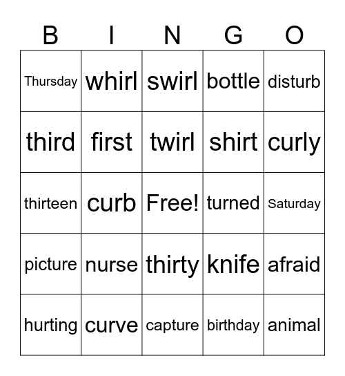 Letterland Unit 13 Bingo Card