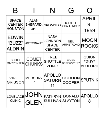 ASTRONAUT BINGO Card