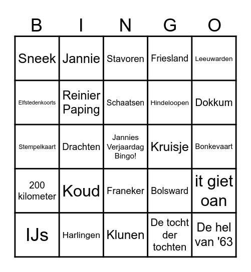 Jannie's verjaardag Elfsteden BINGO Card