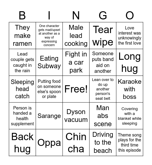 K Drama Bingo Card