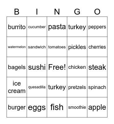 foods Bingo Card