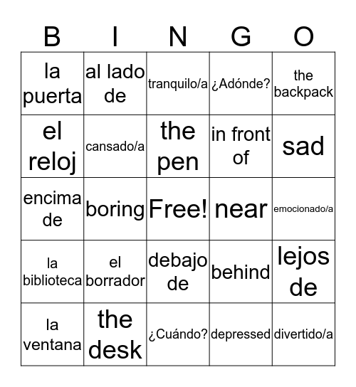 Span1AUnidad2Leccion2 Bingo Card