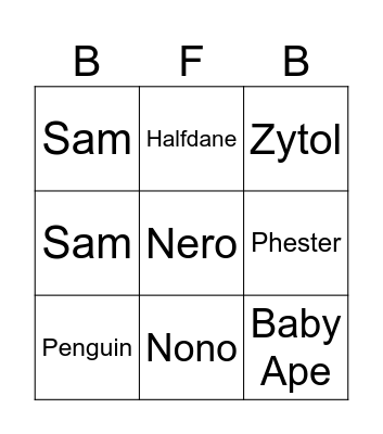 Bellyflop Bingo Card