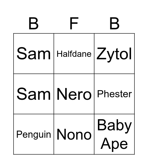 Bellyflop Bingo Card