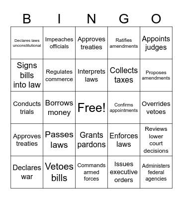Three Branches of GOV. Bingo Card