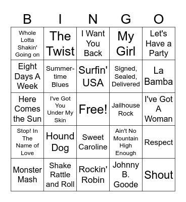 50's & 60's Bingo Card