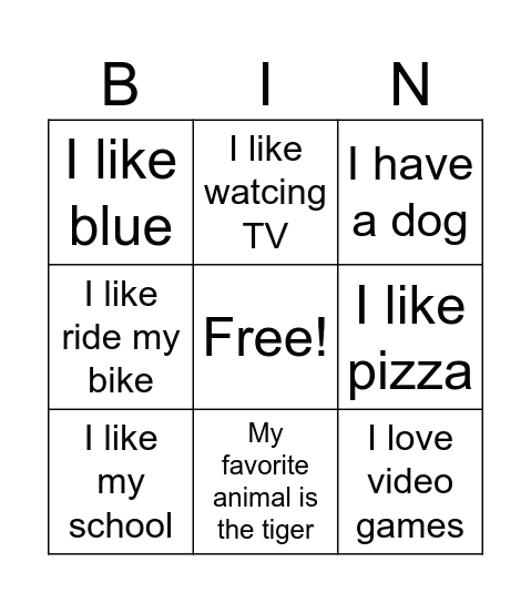 Personal Details Bingo Card