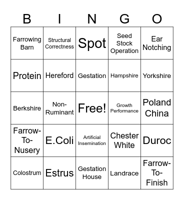 Advance Animal Science Bingo Card
