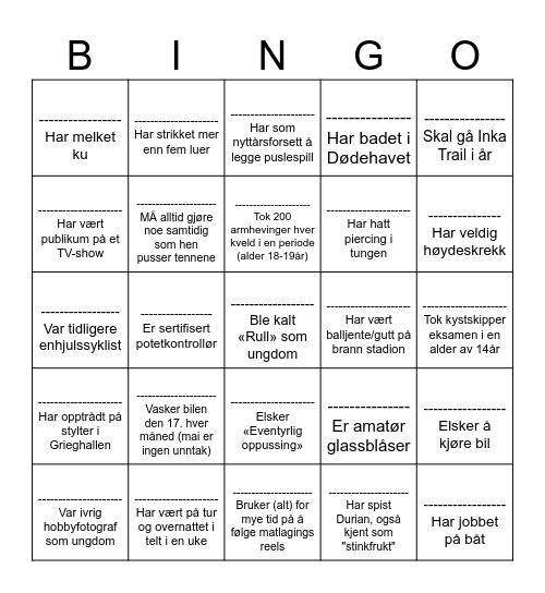 Bli kjent Bingo Card