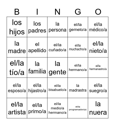 La Familia Bingo Card