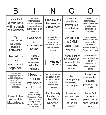 FUN FACT BINGO Card