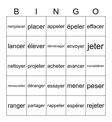 Spelling Change Verbs Bingo Card