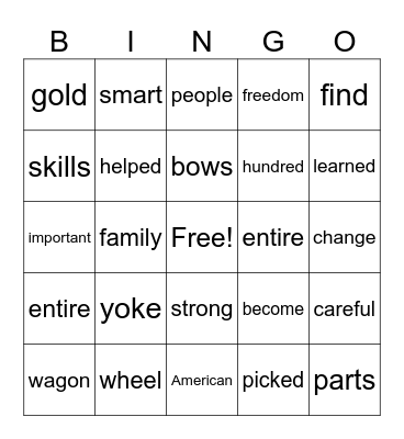 WAGONS AND YOKES Bingo Card