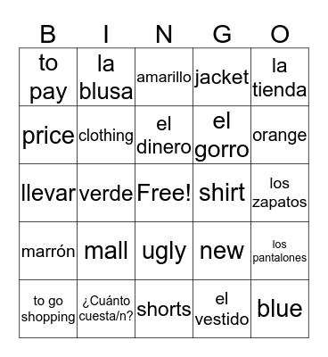 Span1AUnidad4Leccion1 Bingo Card