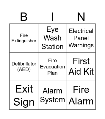 School Safety Tour Bingo Card