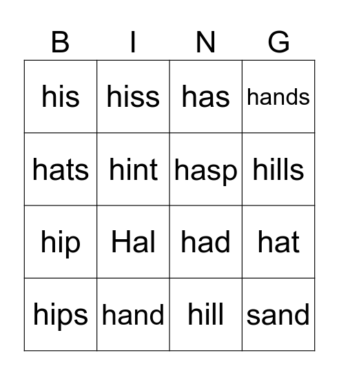 V1, L13 Bingo Card