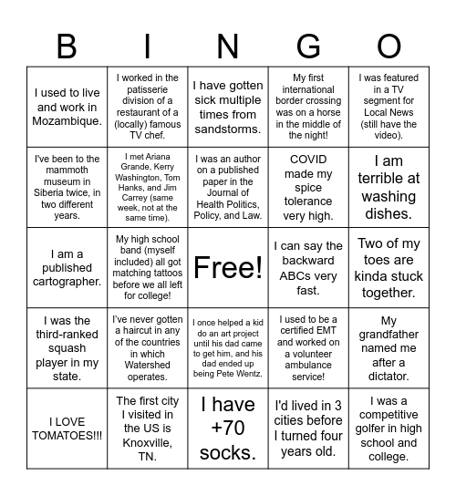 FUN FACT BINGO Card