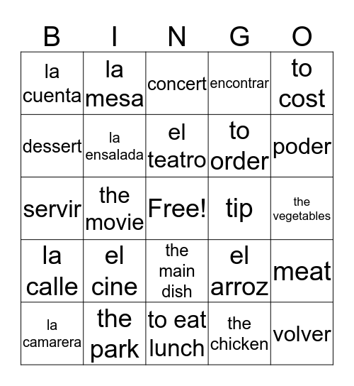 Span1AUnidad4Leccion2 Bingo Card