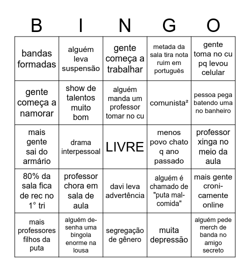 bingo LC 1° ano médio 2025 Bingo Card