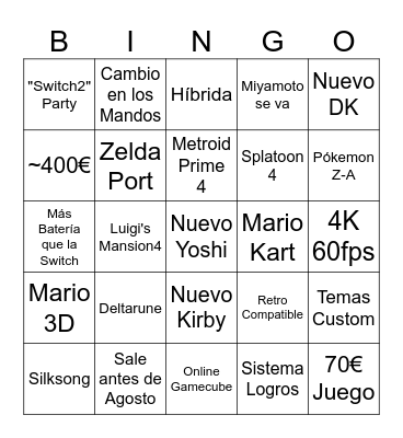 Switch2 Bingo Card