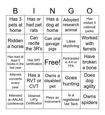 Lab Animal Tech Week Bingo! Bingo Card