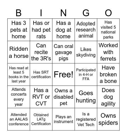 Lab Animal Tech Week Bingo! Bingo Card