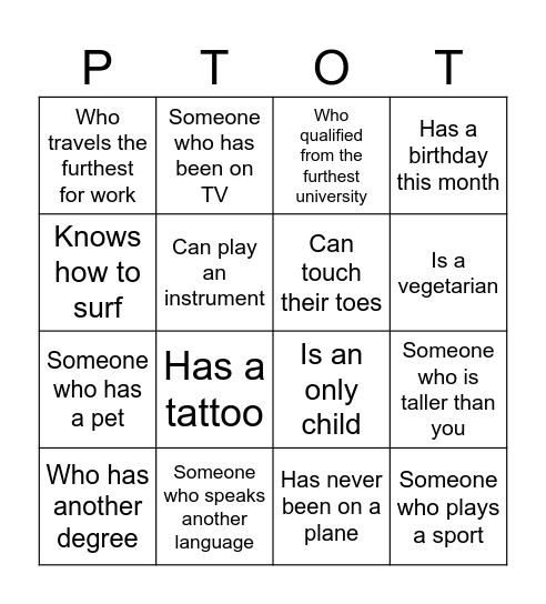 People Bingo Card