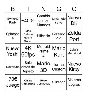 Switch2 Bingo Card