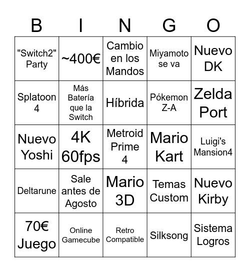 Switch2 Bingo Card