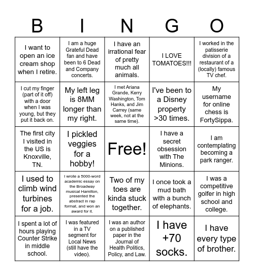 FUN FACT BINGO Card
