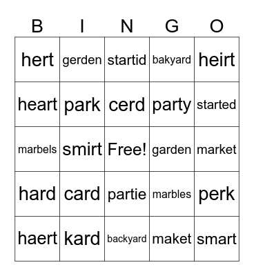 AR Words Bingo Card