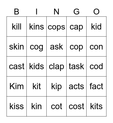 V1, L16/17 Bingo Card