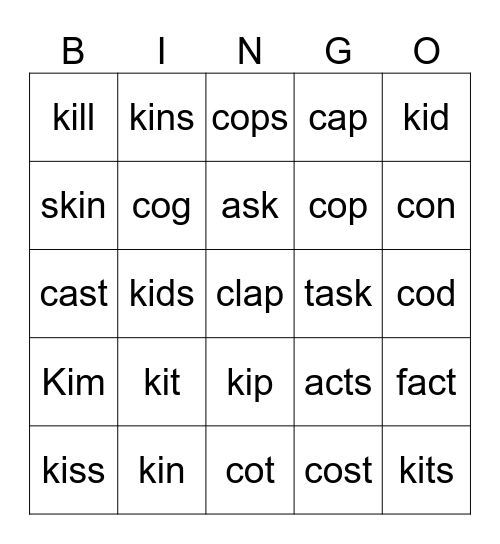 V1, L16/17 Bingo Card