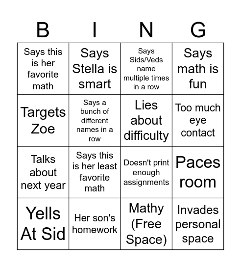 Ms. Willets Bringo Bingo Card
