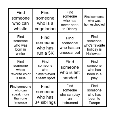 Get to Know You Bingo Card