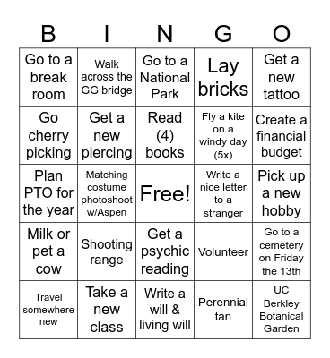 2025 Bingo Card Bingo Card