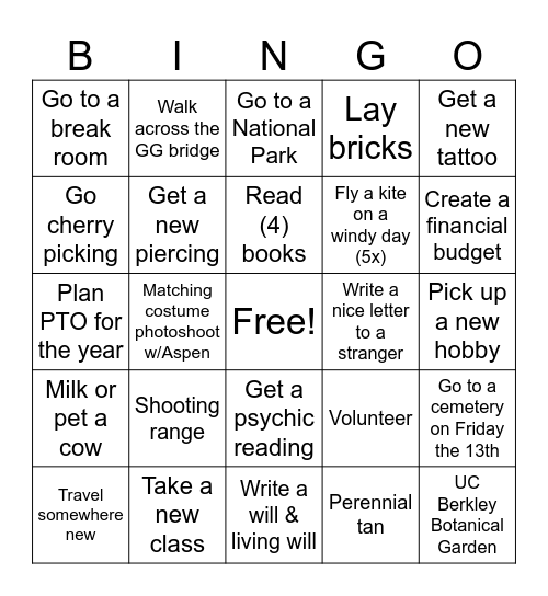 2025 Bingo Card Bingo Card