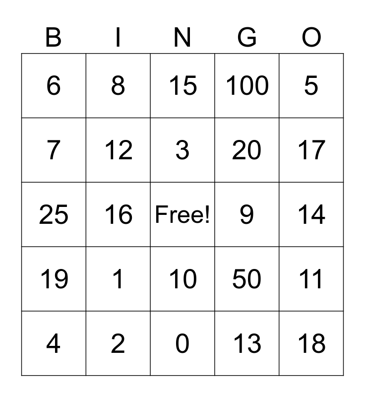 Kindergarten Bingo Baker Bingo Card