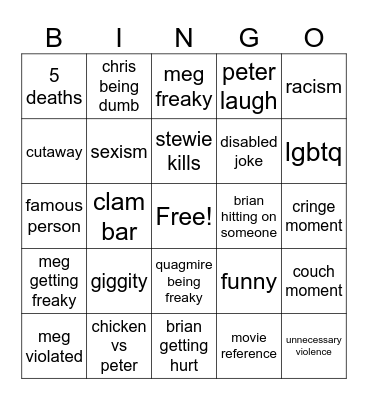 Family Guy Bingo Card