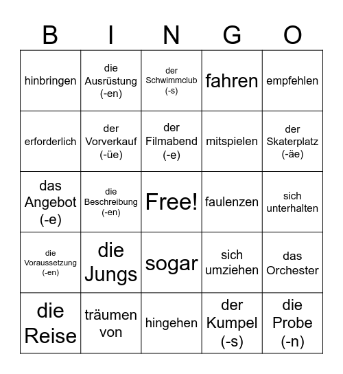 PDN3 K1 Wortschatz Bingo Card