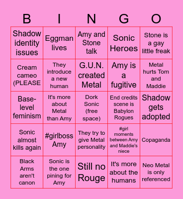 Sonic movie 4 predictions Bingo Card